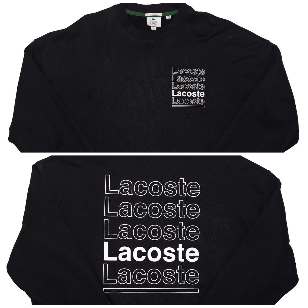 LACOSTE Live Crewneck‎ Sweatshirt Loose Fit Print Script SH7294 Black XXL 2XL